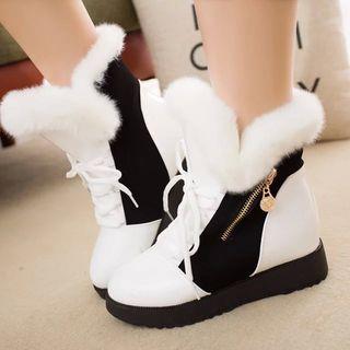 Lace-up Patent Panel Short Boots