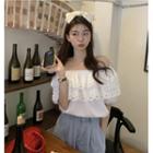 Off-shoulder Lace Panel Blouse White - One Size