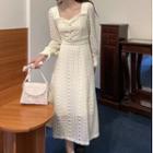 Long-sleeve Square-neck Lace Furry Trim Dress