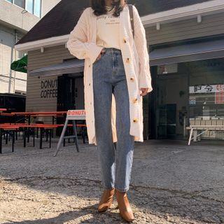 Drop-shoulder Cable-knit Long Cardigan