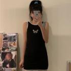 Printed Mini Sheath Tank Dress Black - One Size