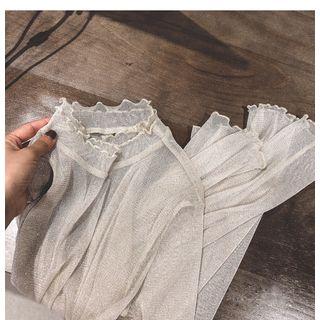 Wavy Edge Long-sleeve Mesh Top