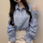 Long Sleeve Cold Shoulder Ruffle Shirt