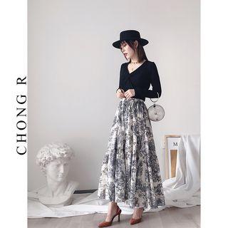 Print A-line Maxi Skirt