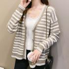 Long-sleeve Cropped Striped Knit Sweater Cardigan