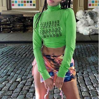 Long Sleeve Mock-neck Lettering Crop Top
