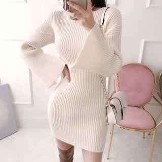 Slit-cuff Mini Rib-knit Dress