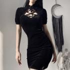Short-sleeve Lace-up Mini Bodycon Qipao Dress