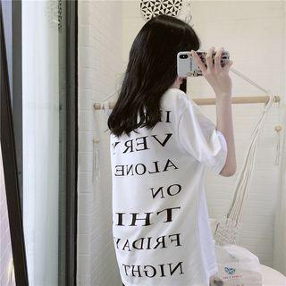 Elbow-sleeve Letter T-shirt White - One Size