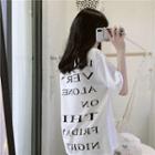 Elbow-sleeve Letter T-shirt White - One Size