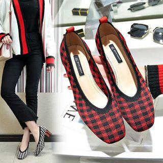 Chunky Heel Square-toe Plaid Pumps