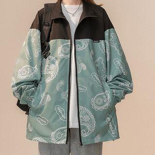 Paisley Print Two-tone Zip Jacket