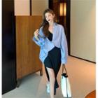 Striped Long-sleeve Loose-fit Shirt / Irregular Skirt