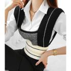 Square-neck Color-block Cropped Knit Vest