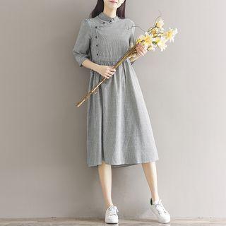 3/4-sleeve Stand-collar Dress