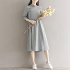 3/4-sleeve Stand-collar Dress