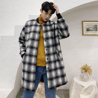 Plaid Snap-buttoned Long Jacket
