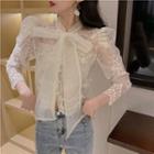 Tie-neck Balloon-sleeve Lace Blouse White - One Size