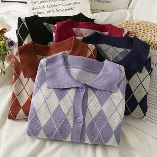 Argyle Button-up Loose Knit Top In 5 Colors