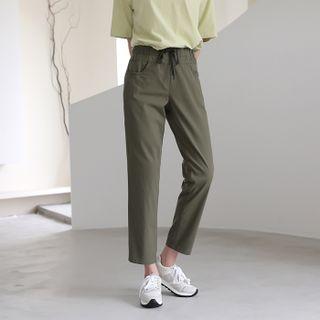 Band-waist Stitch-trim Baggy Pants