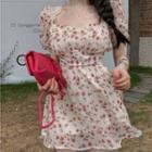 Short-sleeve Floral Print Mini A-line Dress Red Floral - Off-white - One Size
