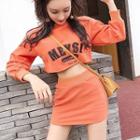 Set: Letter Cropped Sweater + Mini Skirt