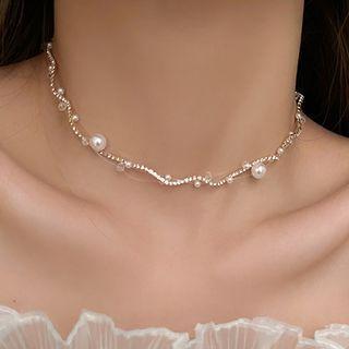 Faux Pearl Rhinestone Alloy Choker Gold - One Size