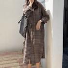 Long-sleeve Plaid Midi A-line Plaid Dress