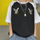 Embroidered Raglan Short-sleeve T-shirt Black - One Size