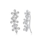 925 Sterling Silver Fashion Flower Earrings With Austrian Element Crystal Silver - One Size