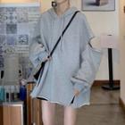Plain Loose-fit Long Hoodie Gray - One Size