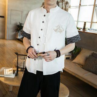 Panel Short-sleeve Embroidered Shirt