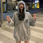 Printed Long-sleeve Hooded Jacket Gray - One Size