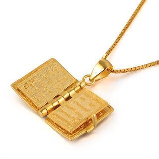 925 Sterling Silver Plated In Yellow Colour Openable Holy Bible Pendant Necklace With Chain (16) (lords Prayer Inside)