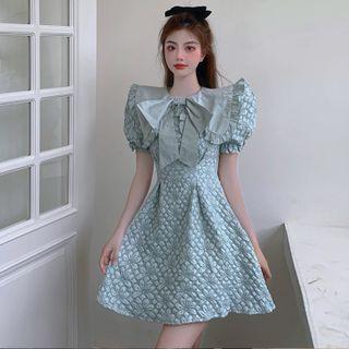 Puff-sleeve Bow Pattern Dress