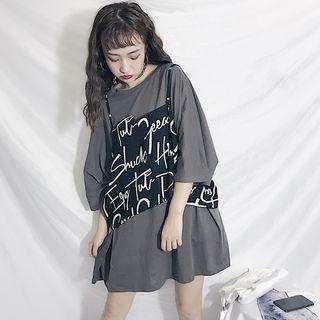 Set: 3/4-sleeve T-shirt Dress + Strappy Top