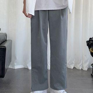 High-waist Side-buttoned Straight Leg Pants