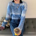 Tie-dyed Distressed Knit Top Blue - One Size