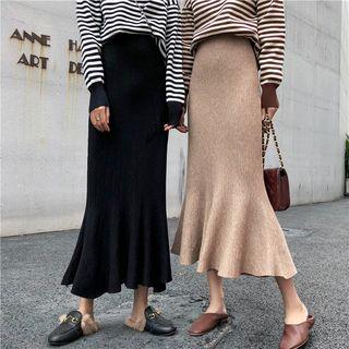 Striped Pullover / Midi Knit Skirt