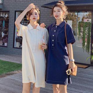 Front Pocket Slit-side Short-sleeve Polo Dress