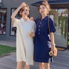 Front Pocket Slit-side Short-sleeve Polo Dress