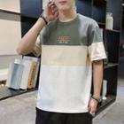 Short-sleeve Color Block Lettering Print T-shirt
