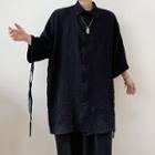 Drawstring 3/4 Sleeve Oversized Shirt