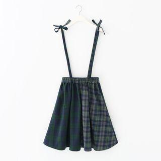 Plaid Bow Suspender Skirt