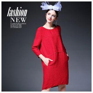 3/4-sleeve Plain Dress