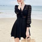 Long-sleeve Lace-up Mini Swimdress