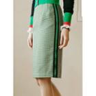 Piped Checked Midi Pencil Skirt