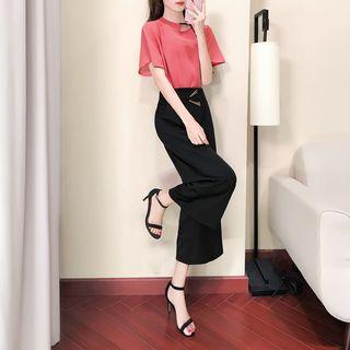 Set: Short-sleeve Chiffon Top + Wide-leg Pants