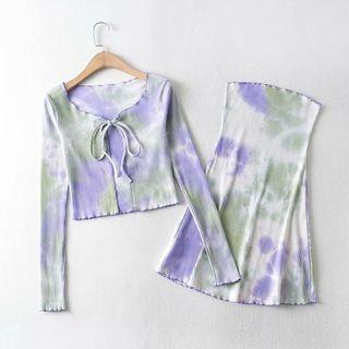 Set: Tie-dyed Cardigan + Midi Skirt