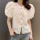 Puff-sleeve Floral Embroidered Chiffon Blouse